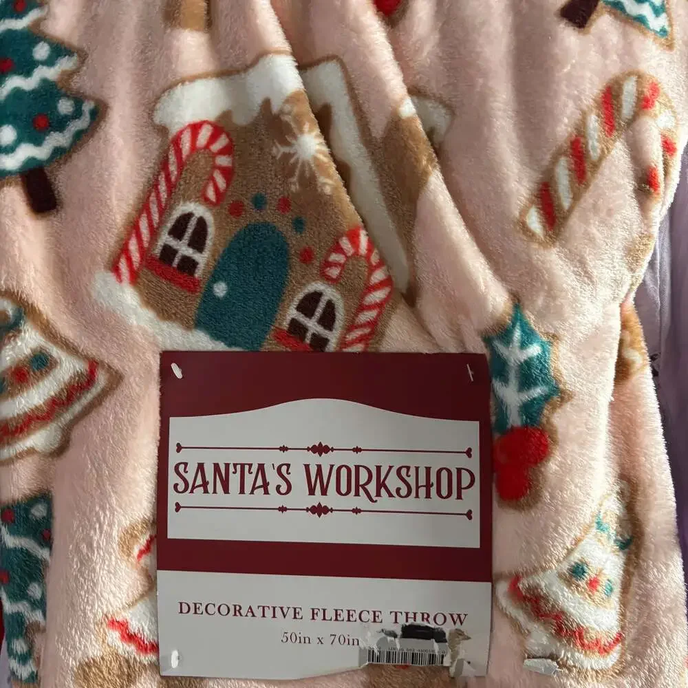 Cupcakes & Cashmere Pink Gingerbread House Faux Fur Throw Blanket